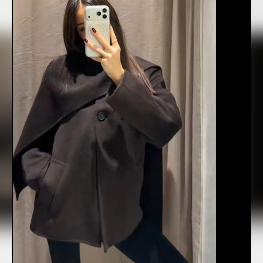 Zara Wool Blend Coat with Scarf - Picture 4 of 13